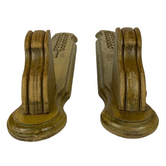 Vintage Mid-Century Wooden Taper Candle Holder Wall Sconces With Leaf Design - Picture 4 of 8